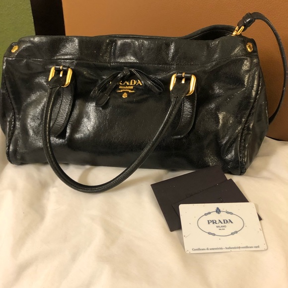 Authentic Prada calfskin leather handbag black and gold - Picture 14 of 14